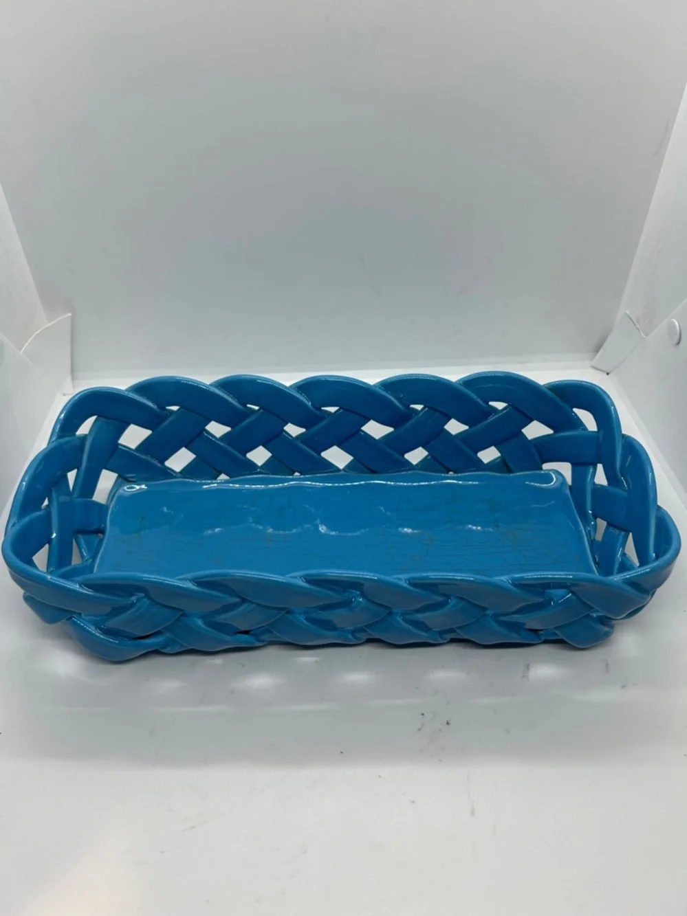 Primo'Gi Ceramic Blue Woven Fruit, Bread Basket